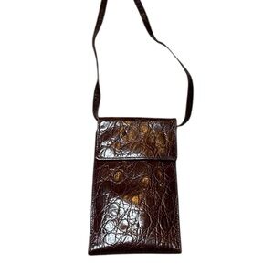 Tusk | Leather Croc Embossed Crossbody in Brown